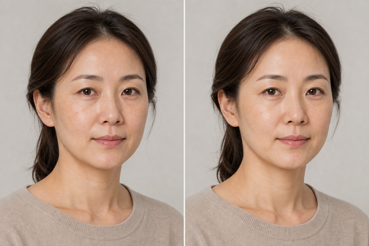 동일한 인물의 피부 상태를 나란히 보여주는 비교 사진